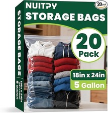 20 Pack 5 Gallon Storage Bags 18x24 Inch Clear Zipper Top Double-Sided 4 Mil
