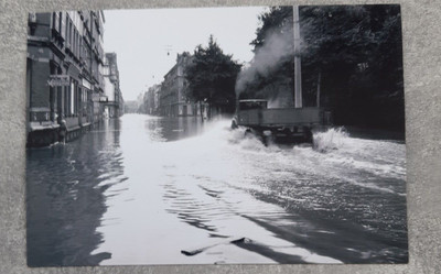  Foto Zwickau Hochwasser 1954 mit Werbe Stempel Zwickau