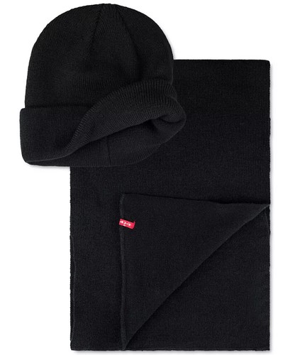 Levi's Beanie + Scarf Gift Set Black New With Tags $55 - Picture 3 of 9