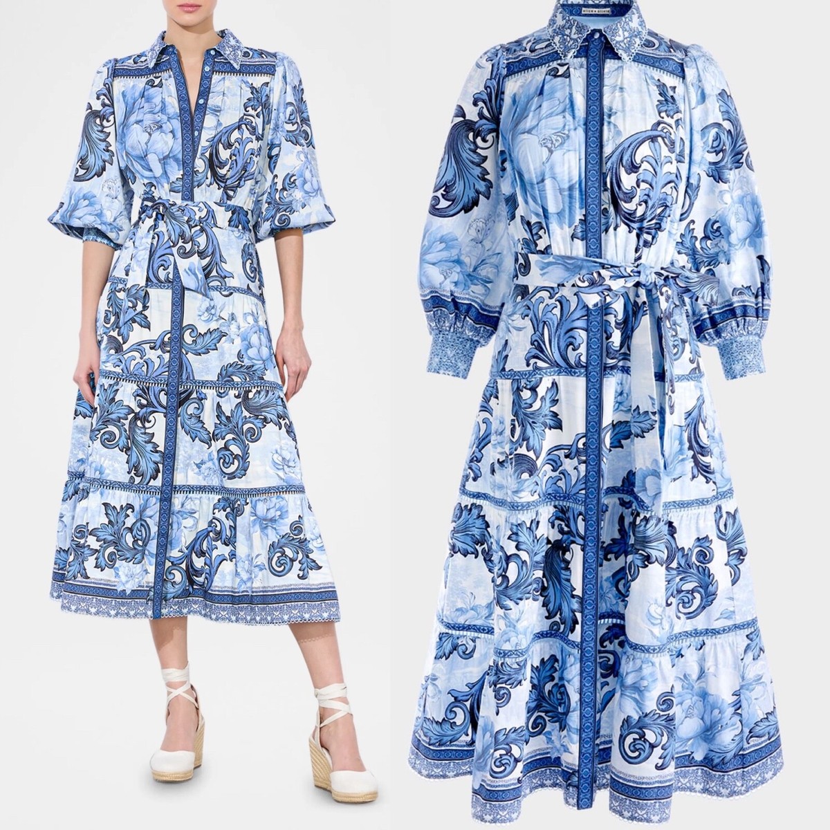 $795 Alice + Olivia Geneva Tiered Button-Front Midi Dress
