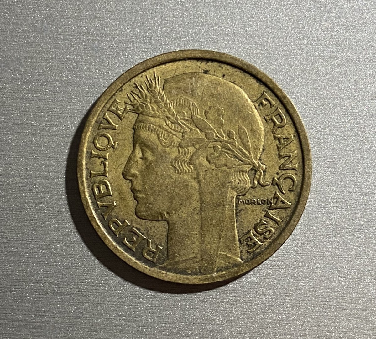 1938 France One 1 FRANC REPVBLIQVE FRANCAISE MORLON French Dollar Coin