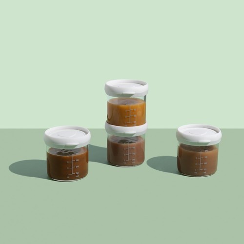 Contenedores de alimentos de vidrio premium con tapas de silicona para destete, paquete de cuatro - Imagen 4 de 8