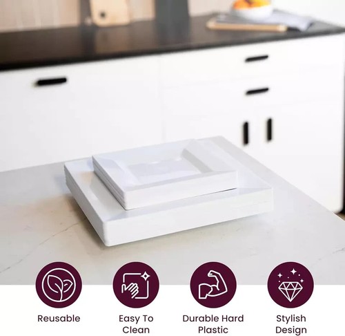 Aya'S 60Ct White Square Disposable Plates - Heavy Duty Plastic Party Plates f... - Picture 4 of 6