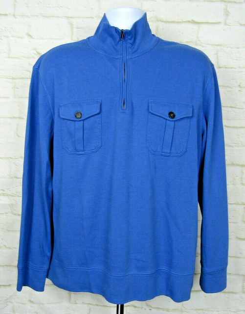 Nautica Long Sleeve Quarter Zip Blue Henley Pocket Shirt Mens Size