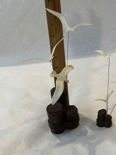 2 Vintage MCM Kinetic Art Sculpture Seagulls Shore Bird's Flying On Tiny Wires - Picture 4 of 14