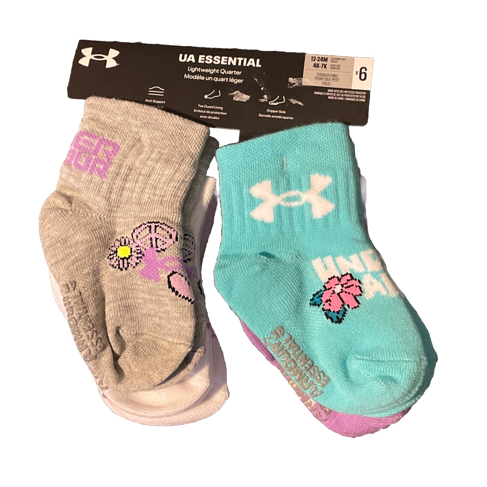 SAOLA UNDER ARMOUR Calze Bambina 12 24M Bambino Suola Leggera Gripper 6 Paia Nuove