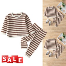 2PCS Infant Baby Boys Girls Stripe Sweatshirt Tops Pants Clothes Outfit Sets