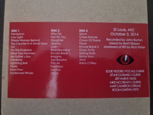 Pearl Jam St Louis MO 3cd 3rd October 2014 factory pressed - Picture 2 of 2