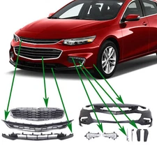 Front Bumper Cover Fascia & Grille Assembly Kit For Chevy Malibu 2016-2018