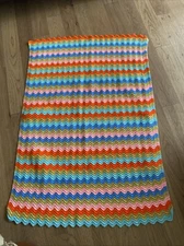 Handmade Crochet Afghan Throw Lap Blanket Zig Zag Pattern Chevron 36”X 52”