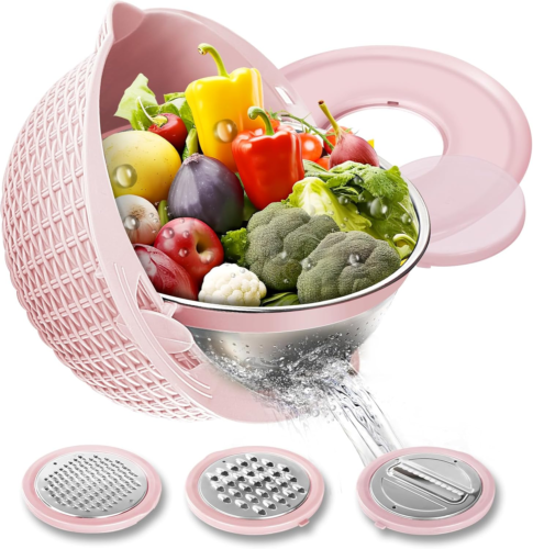 4-1 Colander with Mixing Bowl Set, Food Strainers and Colanders for Kitchen with