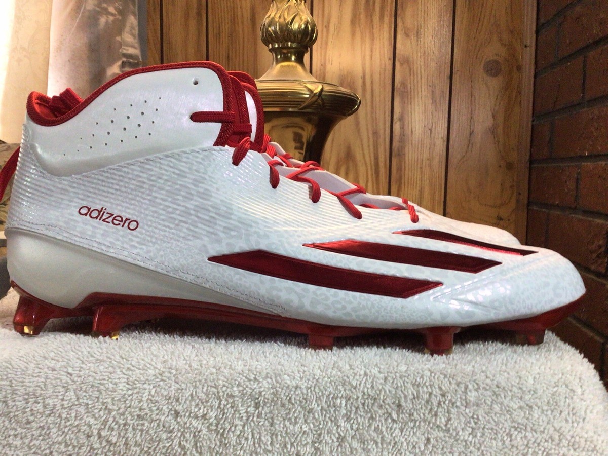 Mens White Red Adidas Adizero 5-Star 5.0 MID Football Cleats 