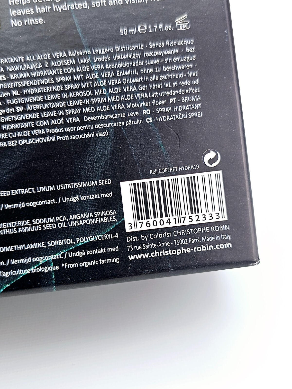 Christophe Robin Hydrating Shampoo Mask Leave In Mist Kit Aloe Vera 3Pc Gift Set