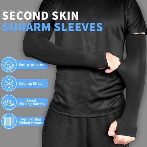 UV Protection Cooling Arm Sleeves Men Women Outdoor Sunblock Cover Thumb Hole - Picture 6 of 18