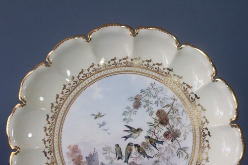 Antique Copeland China Plates Hand Painted Birds Scalloped edge c1889 8.9" - Picture 5 of 12