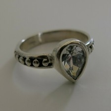 Sterling Silver Ring with Teardrop White Stone 3.4g size 6.5 4602