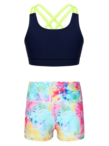 Girls Active Shorts Sets Kids AthleticTracksuits Yoga Sportsuits Dance Outfits - Picture 3 of 33