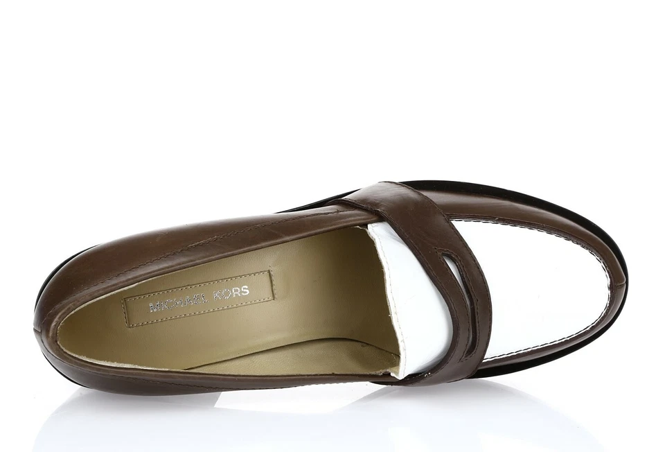 MICHAEL KORS COLLECTION zapatos de salón Oxford marrón/blanco tacón bloque talla 37 $250 Foto 3 de 4