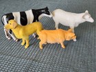 Lot 4 - Farm Animals - Hard Plastic Figures - Cow, Pig, Ram, Golden Retriever