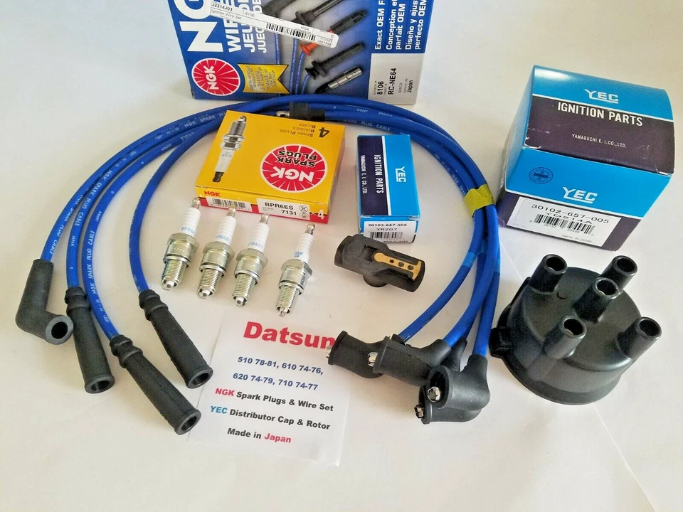 Juego de bujías y cables NGK - Tapa de distribuidor y rotor Datsun 510 610 620 - L20B Foto 2 de 3