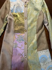 Julia K Art To Wear Quilted Polyester Blend Mandarin Collar Long Jacket M