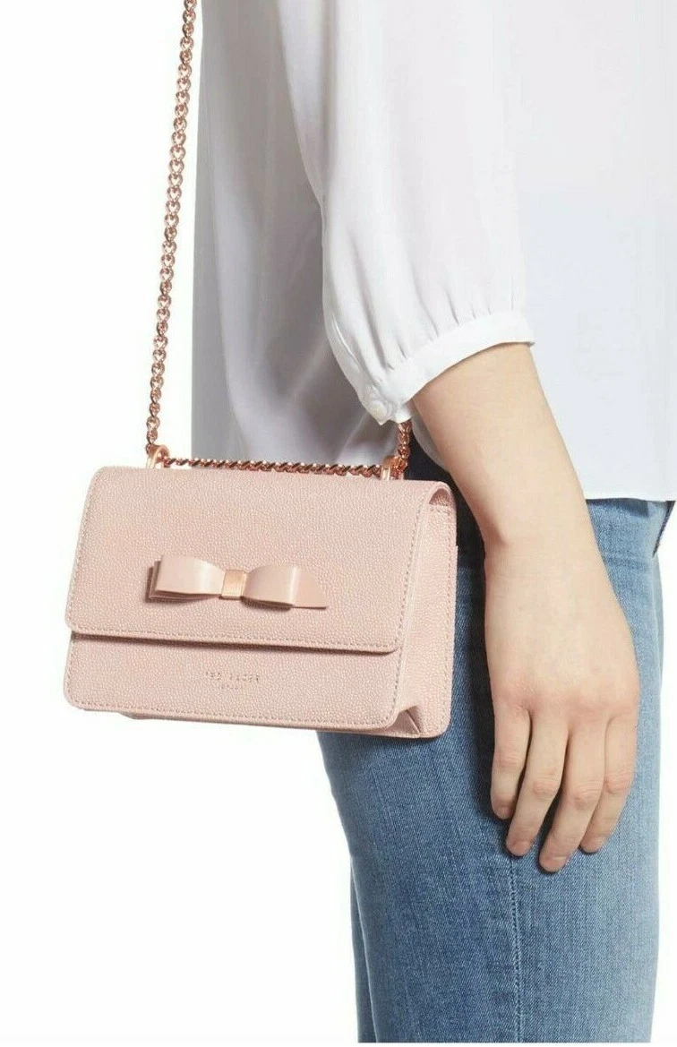 Ted Baker Bow Detail Metallic Leather Cross Body Bag in Pink