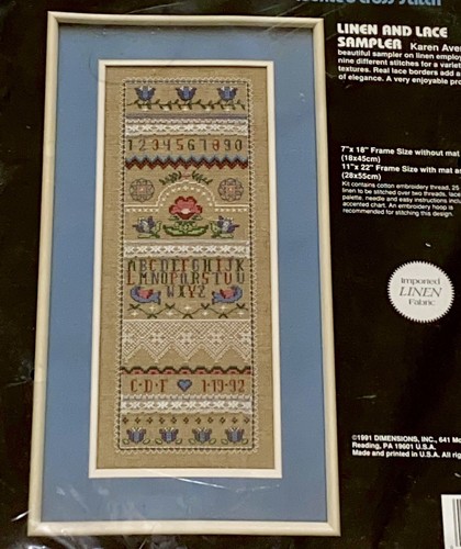 Dimensions Karen Avery Linen And Lace Sampler Cross Stitch Kit #3701 Vtg 1991 - Picture 2 of 6