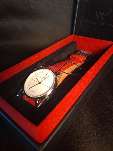 Welly Merck Navigator Saphirkristall schweizerrot Leder Armbanduhr Uhr NEU! - Bild 3 von 7