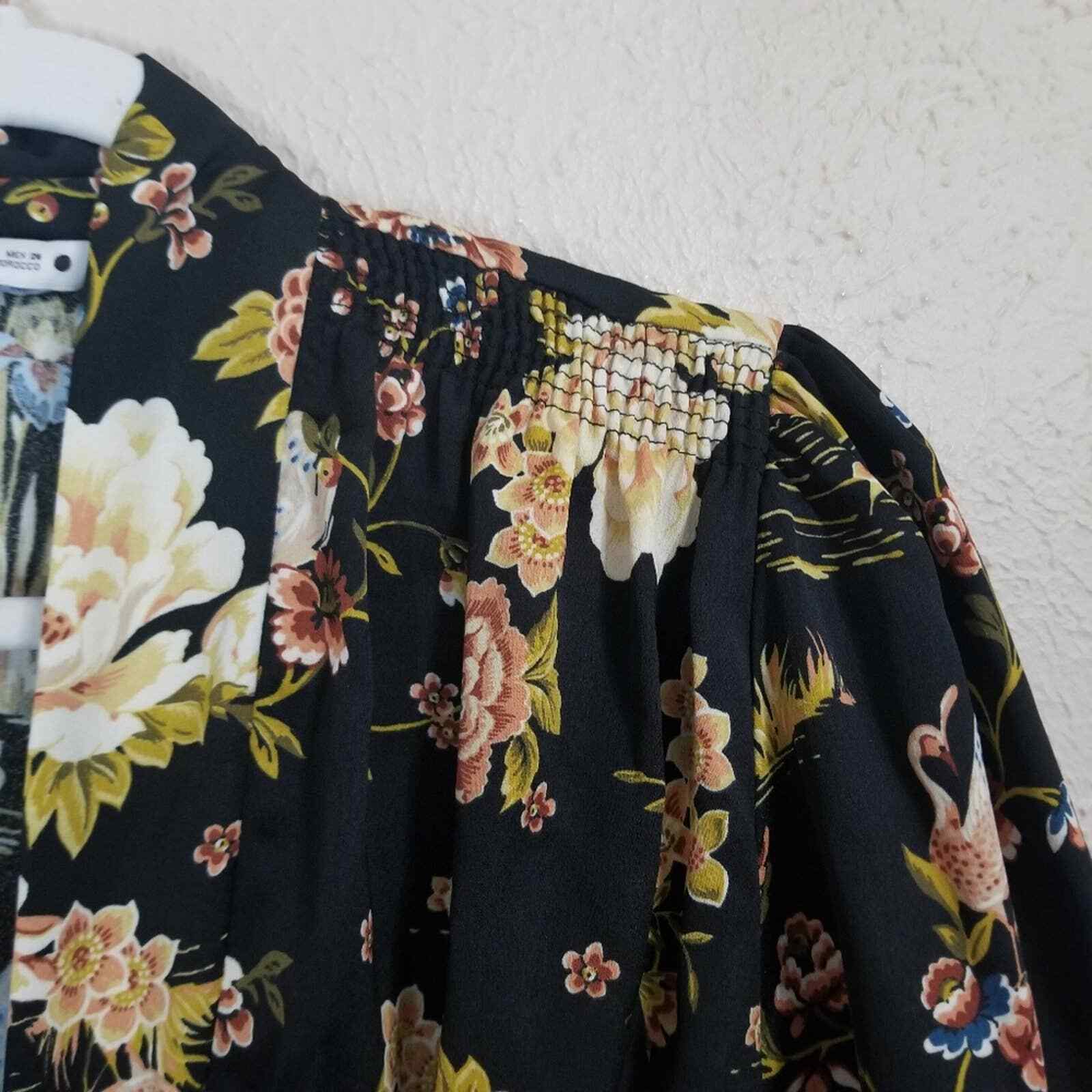 Zara Ruched Black Floral Tie Front Long Sleeve Crop T… Gem