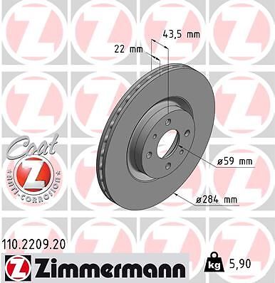 2X Zimmermann 110.2209.20 Bremsscheibe FüR Abarth Alfa Romeo Fiat Lancia-image