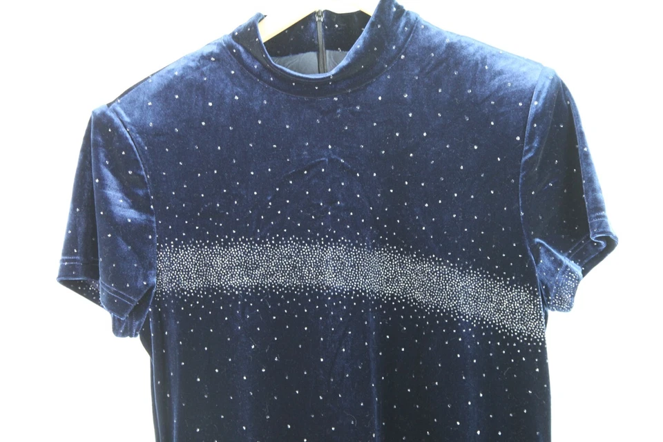 Vestido maxi vintage 14 anos 90 Y2K azul marinho veludo glitter caprichoso fada grunge - Imagem 2 de 4