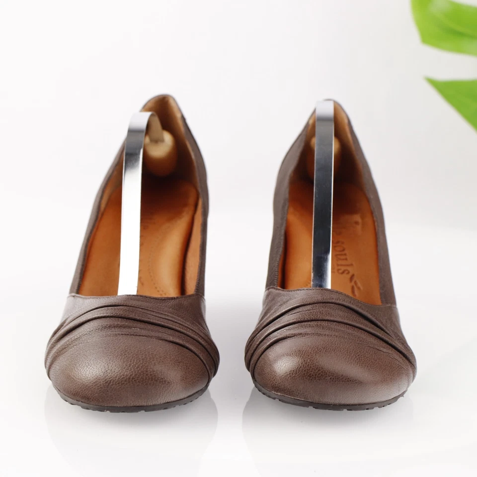 Zapatos de salón Kenneth Cole Gentle Souls para mujer talla 8,5 cuero marrón tacón de cuña acanalado Foto 2 de 4