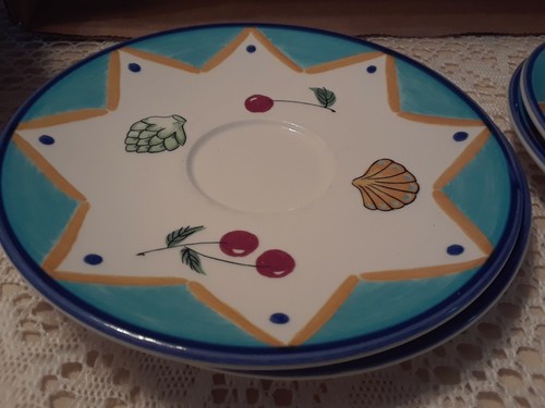 Mikasa Studio Nova "Ocean Collage" 4 SAUCERS ONLY DX102 Fish Sea Blue Edge Sea - Picture 2 of 3
