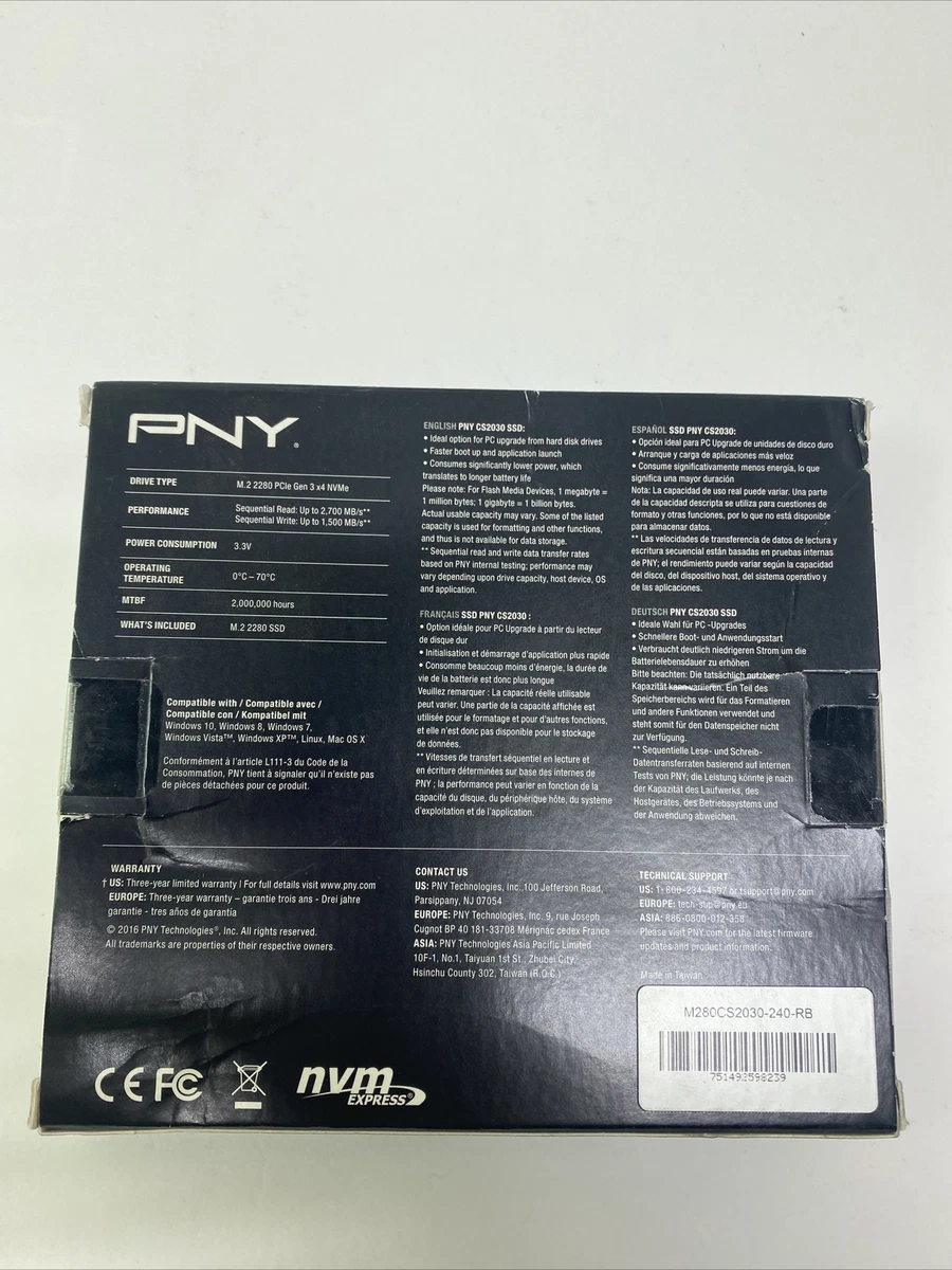 PNY CS2030 240GB M.2 2280 PCI Express Gen 3.0x4 NVMe Internal SSD
