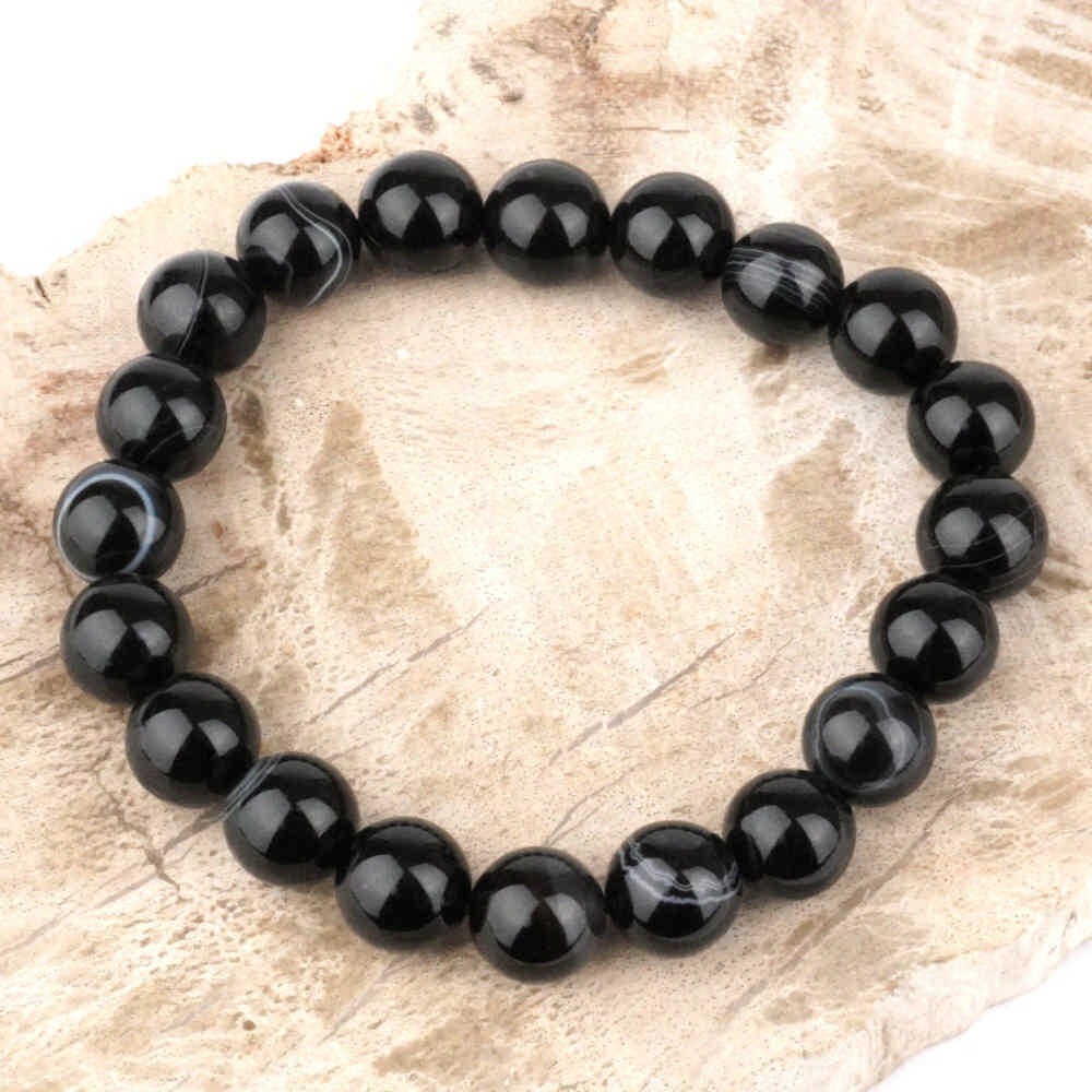 Achat schwarz Ø 10 mm Kugel Edelstein Armband flexibel und dehnbar AAA-Qualität