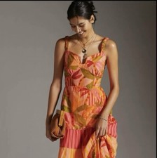 ANTHROPOLOGIE FARM RIO Tropical Pink Orange Maxi Dress | Sz Small | Sold Out NWT