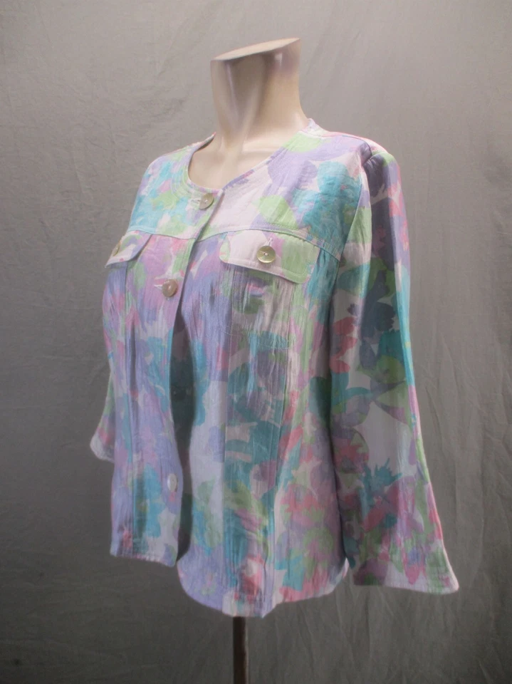 Ruby Rd. Size 10 Womens Multicolor Crew Neck Button Up Lightweight Blazer 368 - Image 3 of 4