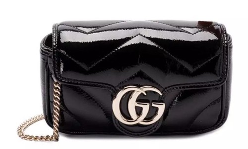 $1850 NEW GUCCI BLACK PATENT LEATHER MARMONT CROSSBODY SHOULDER BAG PURSE - Picture 2 of 15