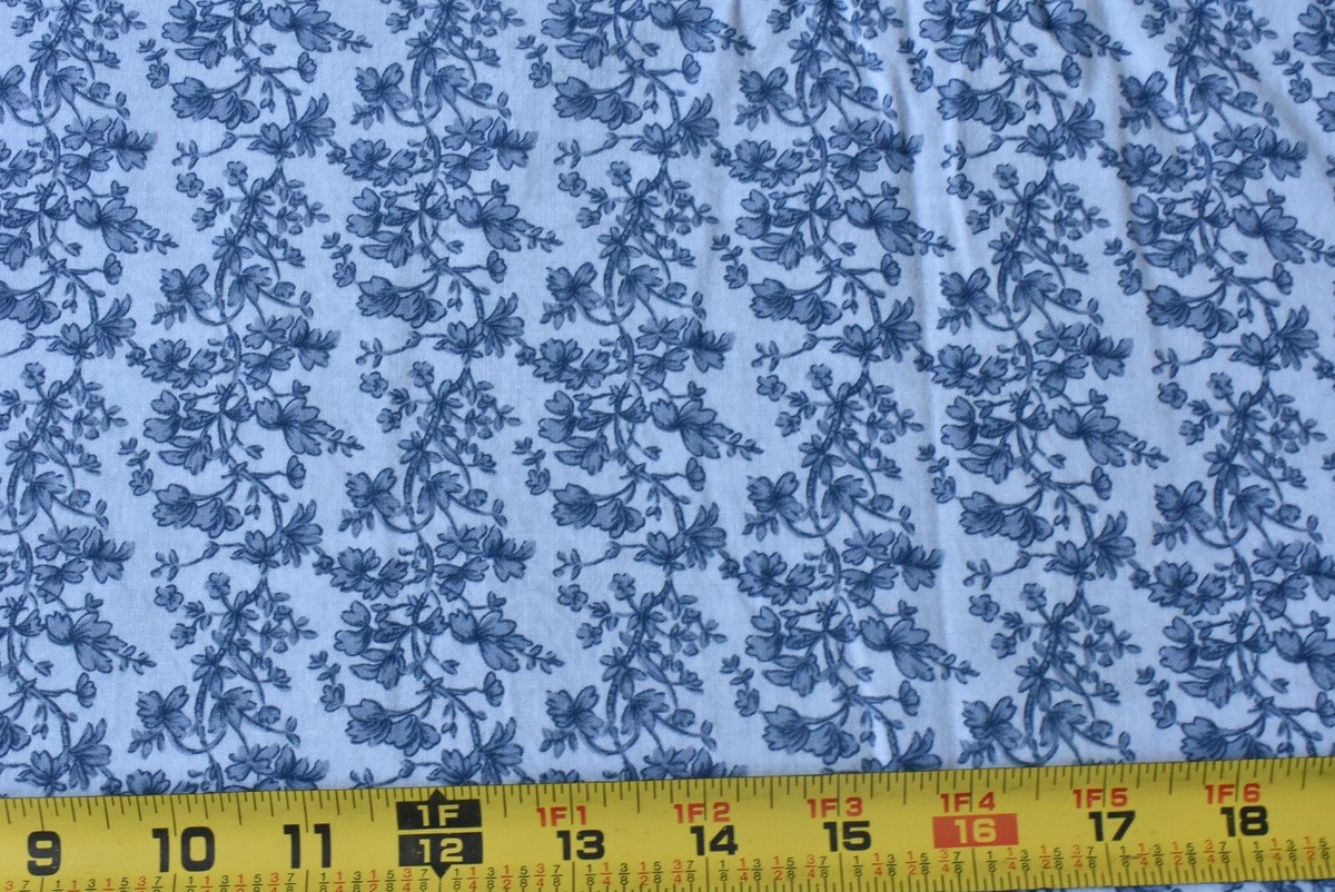 By 1/2 Yd, Vintage, Blue Floral on Light-Blue Quilt Cotton