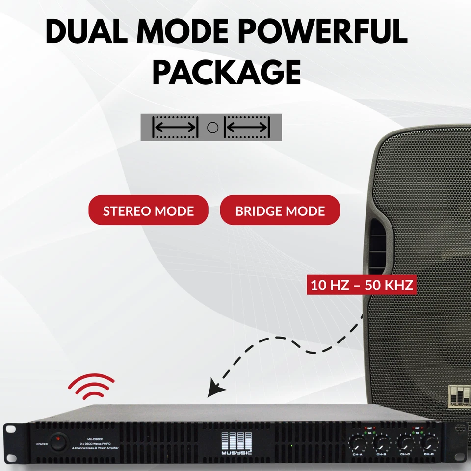 MUSYSIC Power Amp 4-Channel 2x9600 Watts D-Class 1U Power Amplifier MU-D9600 - Image 4 of 4
