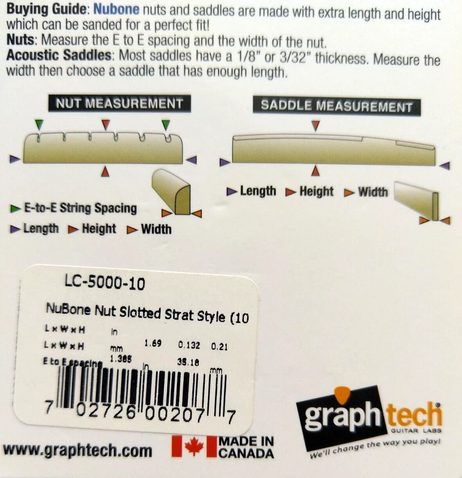 Graph Tech LC 5000 10 Nubone Ranura De Ranurado,Estilo F Sillín Flat / Curvado - Imagen 2 de 3