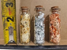 3 medium 2"  Vials, Filled Full of BIG Gold Leaf Flakes, Silver Flake, and Coppe