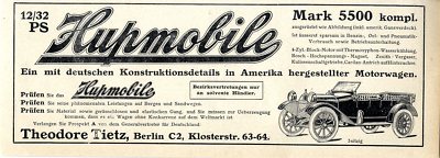 Mark 5500 kompl.Hupmobile Th.Tietz Berlin Künstler-& Markenwerbung von 1912