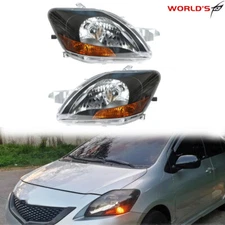 For Toyota Yaris 2007-2011 Headlight Left Right Pair Set Headlamp Black Housing