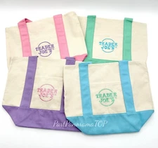 Trader Joe's Mini Pastel Canvas Tote Bag Set Of 4 Colors Limited New With Tag