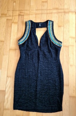 H&M Beyonce Minikleid, Party Cocktail Kleid, Perlen, Kleines Schwarzes, Gr.L