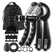 7PCS Grip Strength Trainer Kit, 2 Adjustable Forearm Resistance Grips, black