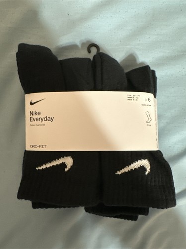 Nike Crew Socks Dri-Fit Black,6 Pack 5Y-7Y