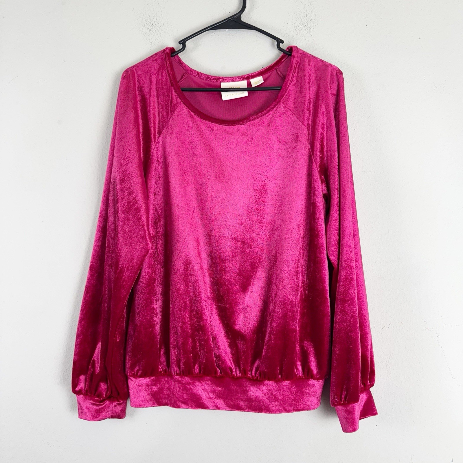 Maeve By Anthropolgie Women's Candace Velvet Long Sleeve Top Size M Fuchsia