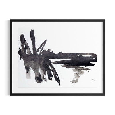 Original Abstract 9x12 Painting Ink Black White Landscape Wall Art Home Decor